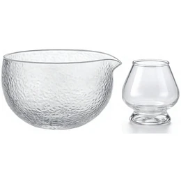 Set bol à matcha avec porte balai, verre borosilicate 450 ml avec bec verseur