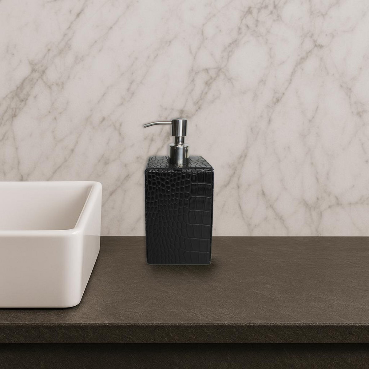 Soap dispenser faux leather crocodile black dispenser imitation leather