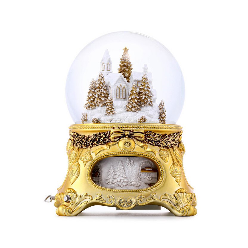 Prächtige Musik-Schneekugel „Golden Christmas Tale“, mit Beleuchtung, automatischem Schneesturm