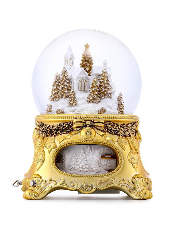 Prachtige Muzikale Sneeuwbol “Golden Christmas Tale”, met verlichting, Automatische Sneeuwstorm