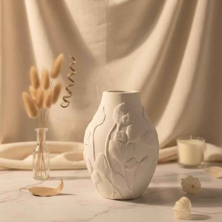 Les Fleurs "Water Lily" - Vase for Dried Flowers like Pampas Grass, 11 x 7.5 cm, Round Ceramic Vase with Petal Pattern