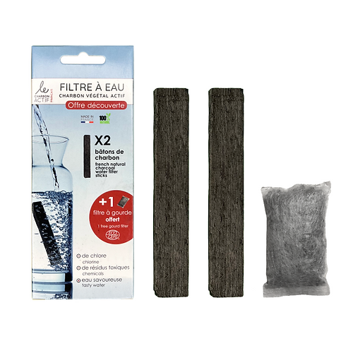Discovery pack 2 sticks of French charcoal + 1 free bottle filter