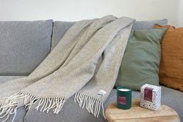 Wool blanket / cuddly blanket herringbone limestone