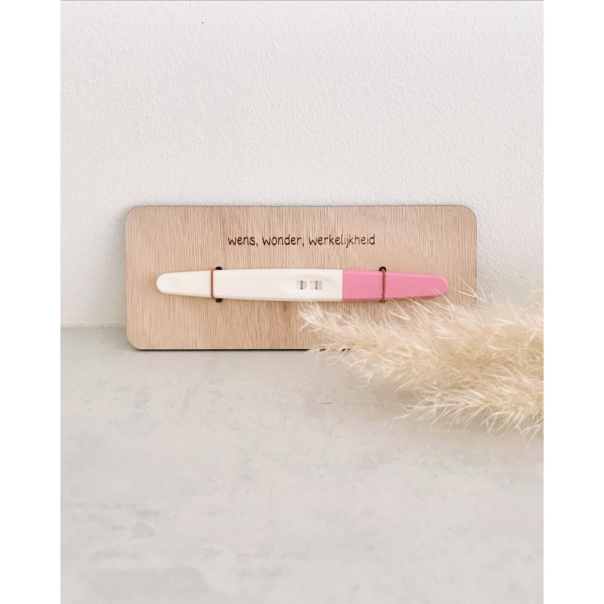 Wooden pregnancy announcement sign · Wish, miracle, reality