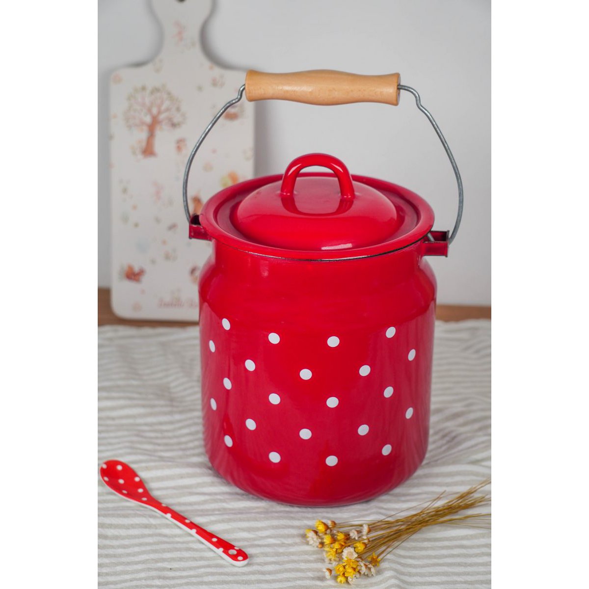 Emalje mælk kan polka dot rød 3,3L isabelle rose
