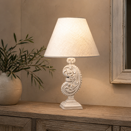 Weiße Bohnenlampe mit Lampenschirm D 48 H 85 cm aus Harz und Stoff