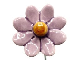 Lilac ceramic flower with a yellow center, 3.5 cm in size, suitable for artificial plant decor.