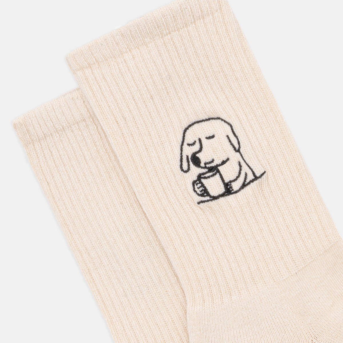 Organic Socks Dog Cup - Natural white tennis socks with dog, embroidery