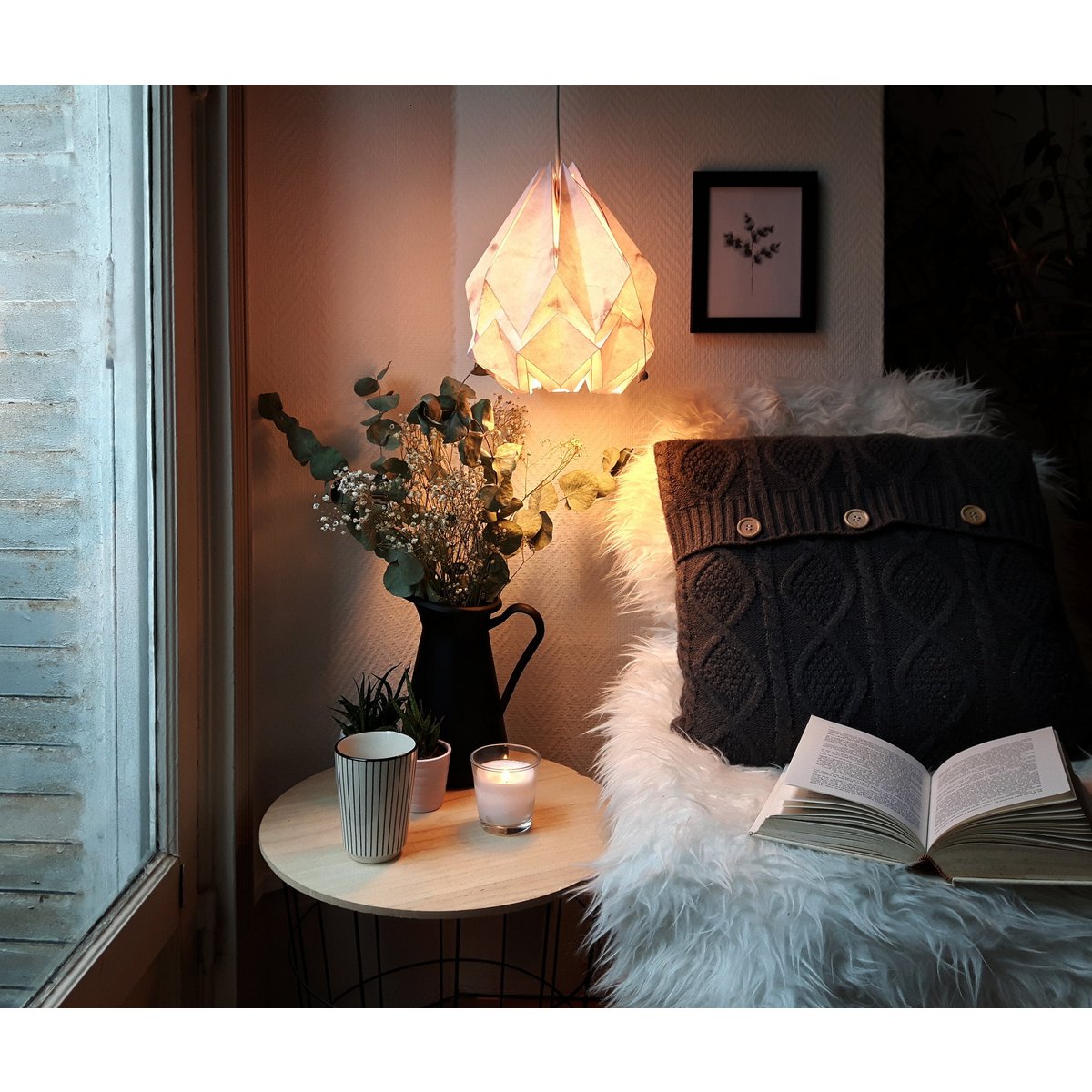 Papierowa lampa wisząca Origami - Zimowy wzór - rozmiar M