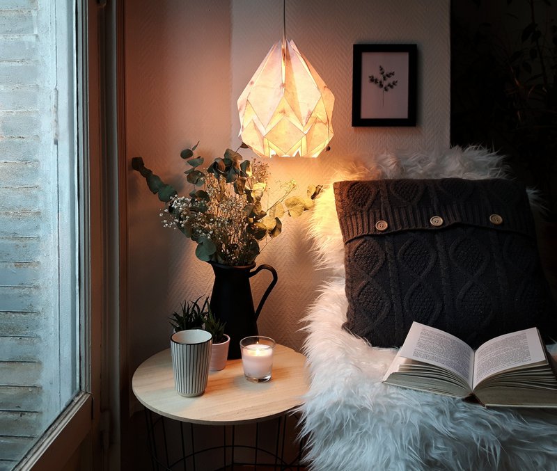 Papierowa lampa wisząca Origami - Zimowy wzór - rozmiar M