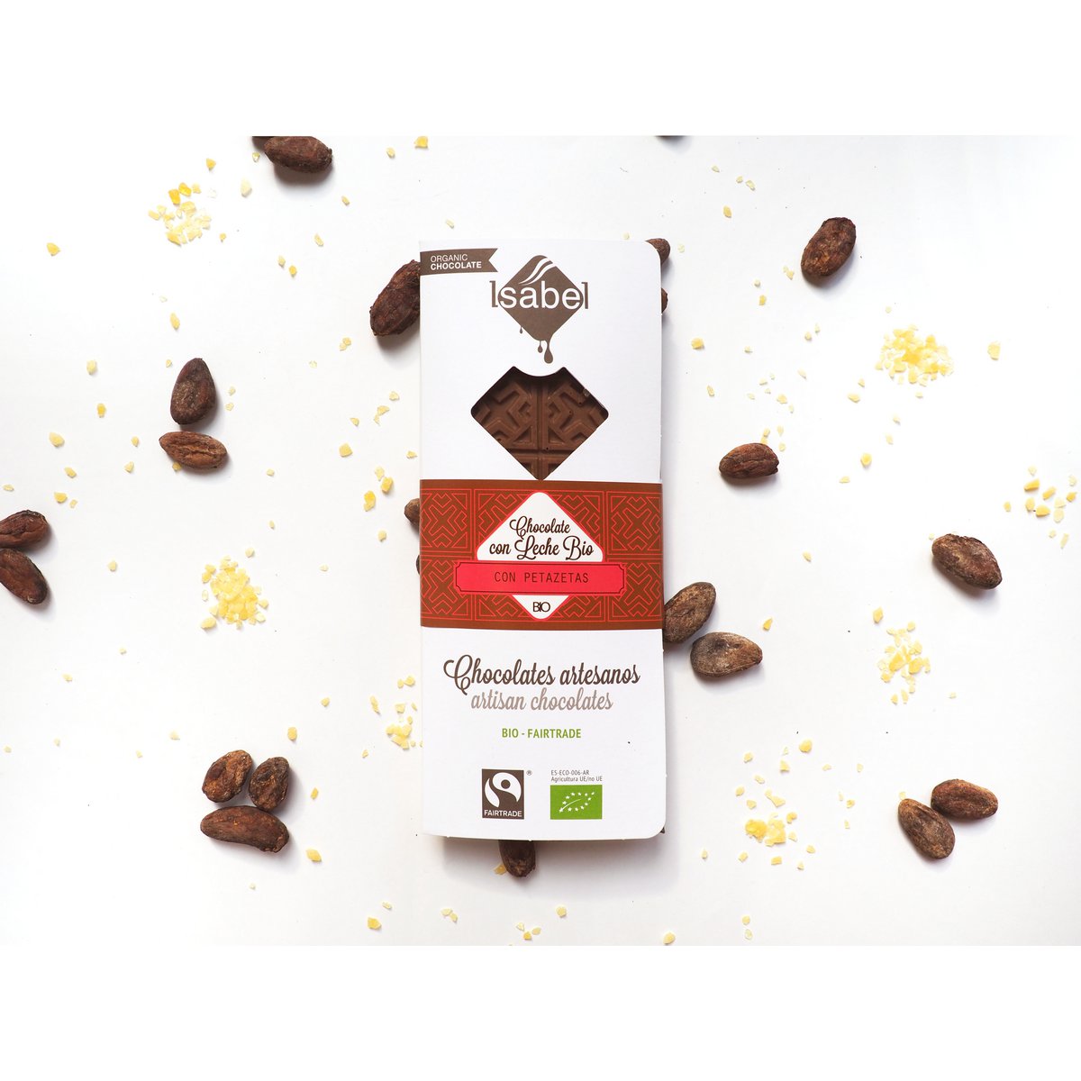 TABEL BIO: Chokolade med Leche y Petazetas (Caramelo efervescente de Limón) (caja de 10 unidades de 80g)