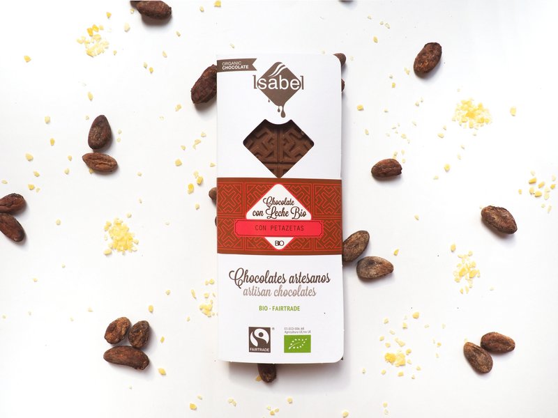 TABEL BIO: Chokolade med Leche y Petazetas (Caramelo efervescente de Limón) (caja de 10 unidades de 80g)