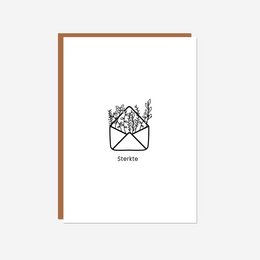 A simple, minimalist greeting card with a black and white illustration of a bird inside an envelope, conveying the message "Get well soon".