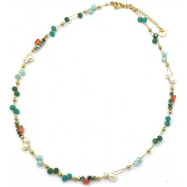 F-E18.2 NBE221-001 No. 6 S. Steel Necklace Pearls Green