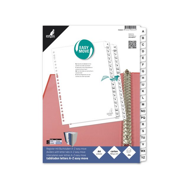 Tabblad Kangaro A4 letters karton 180grs 23. 20dlg wit