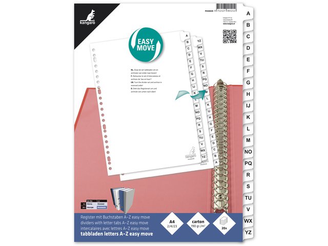 Tabblad Kangaro A4 letters karton 180grs 23. 20dlg wit