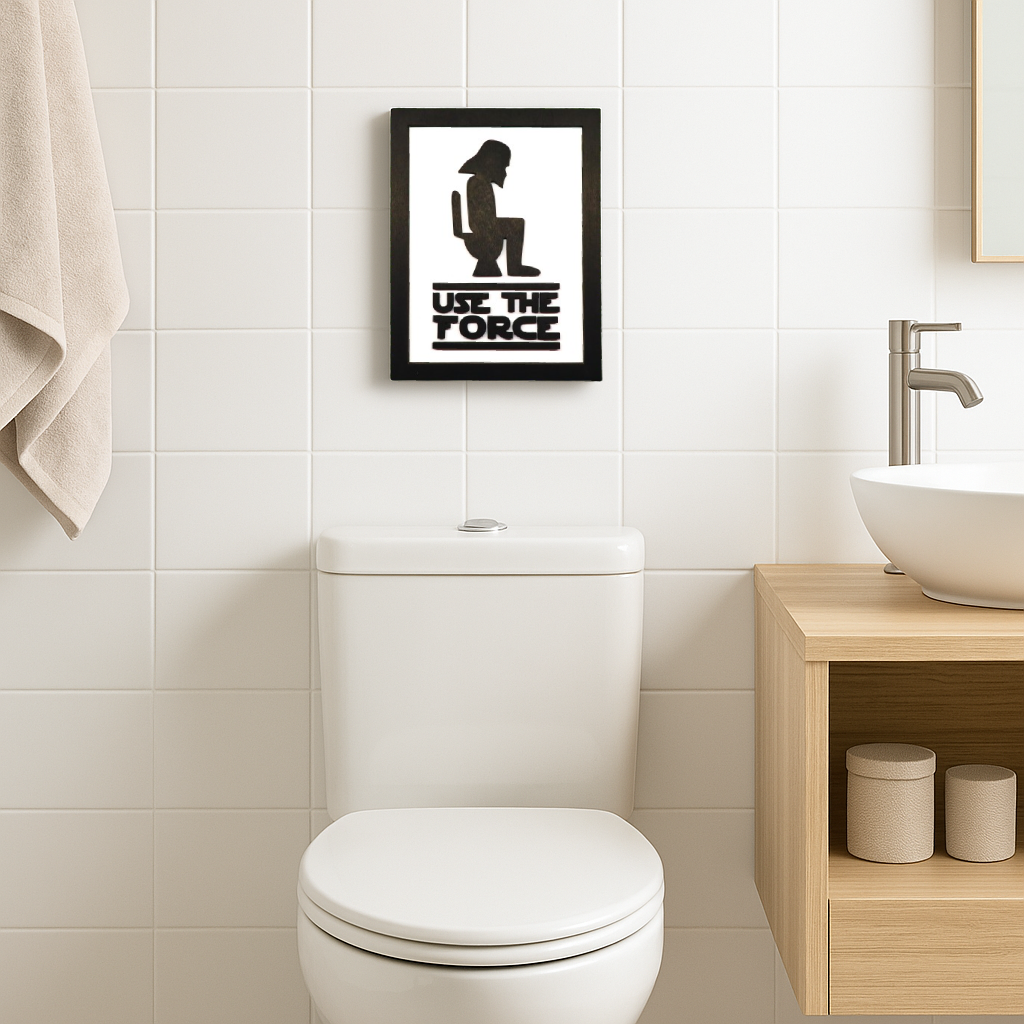 Sjovt badeværelsesindretningskilt - Darth Vader toilethumor - Brug kraft trævægsplak - sci -fi -gave