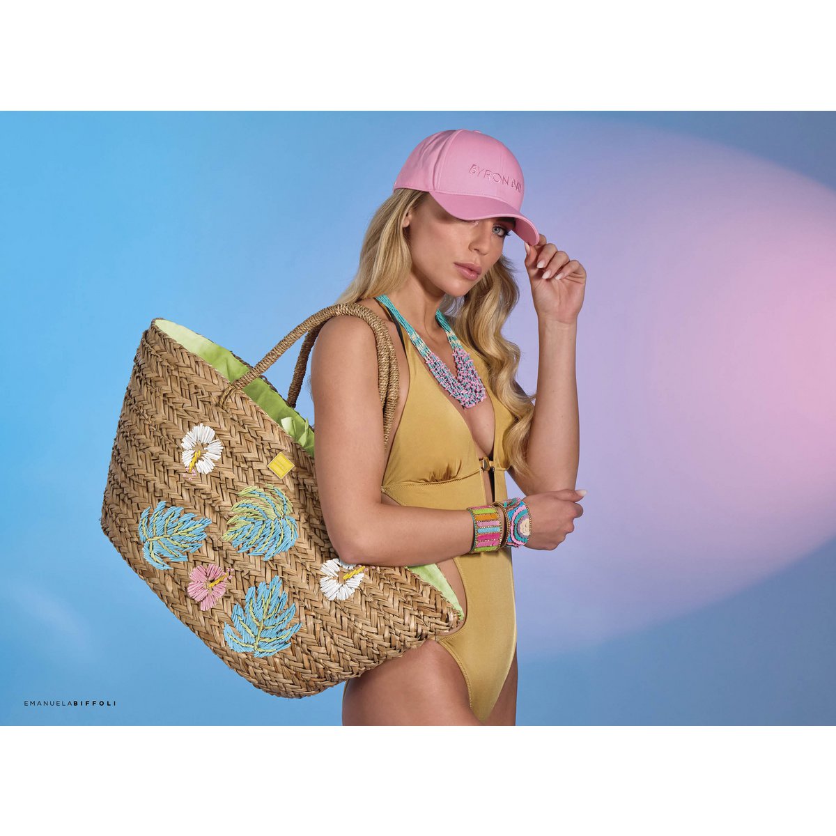 Maxi sac en paille avec broderie florale