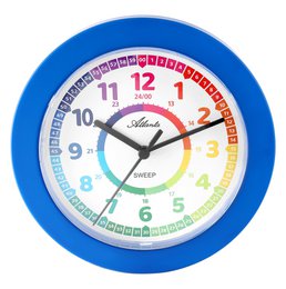 Blue round wall clock for children, colorful numbers, educational design, 22cm diameter