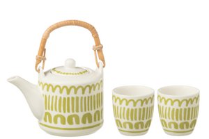 J-Line Tasche + Teekanne Stripes Box – Keramik – Grün