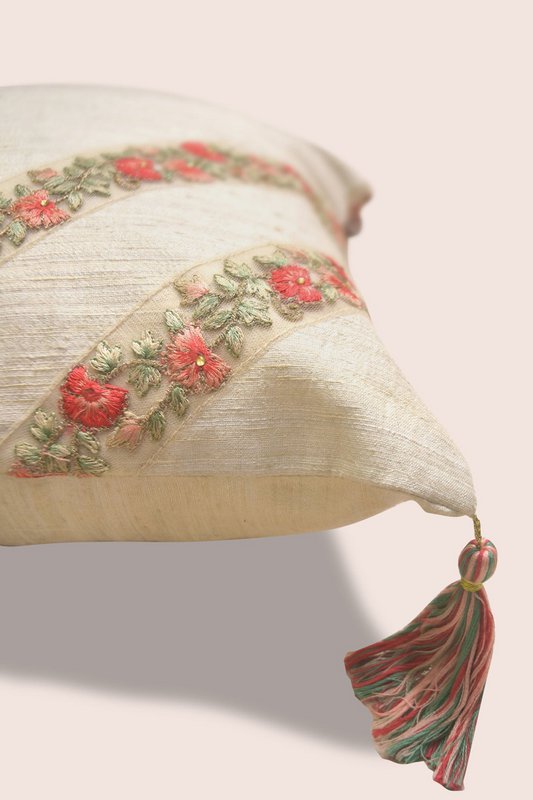 Cushion | Handwoven Dupion Silk Cover Embroidered | 41x41cm