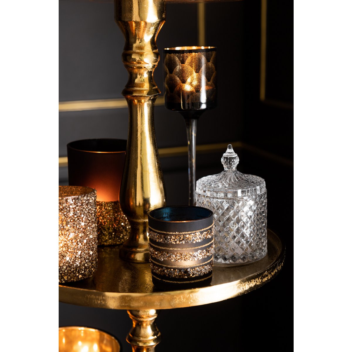 J-Line-Plattform, 5 Ebenen, rund, Aluminium, Gold
