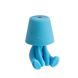  Blue fabric cone lampshade with playful character base, modern decorative table lamp with unique personality design.