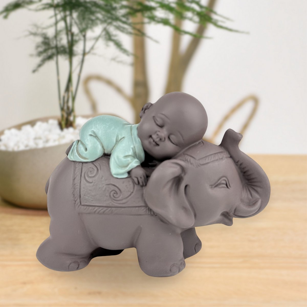 Figurka Buddy – Słoń Bonze – Dekoracja Zen i Feng Shui – Duchowa i zrelaksowana atmosfera – Dekoracyjny pomysł na prezent