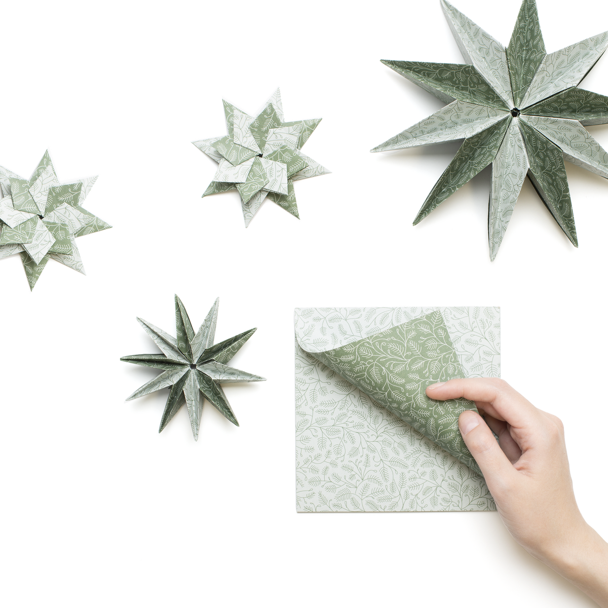 Juleorigamipapir - grangrene grøn og mint - 25 ark dobbeltsidet genbrugspapir