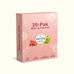 Rhubarb-flavored snack bars in a 20-pack box. The bars feature a pink and white color scheme with a leaf design on the packaging.