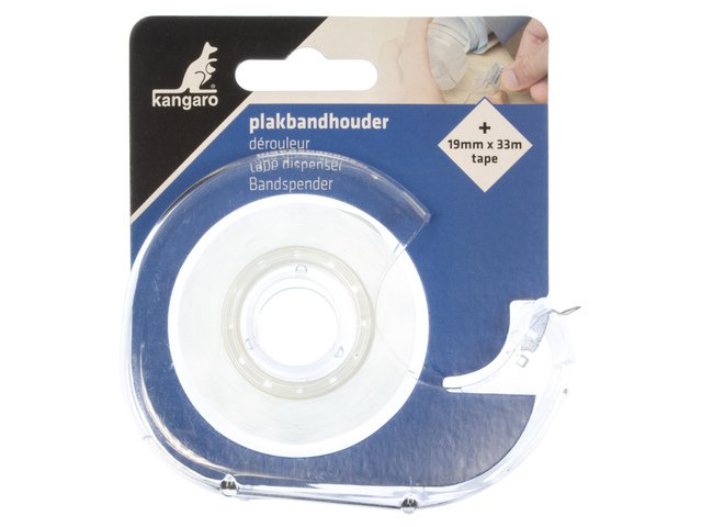 Plakbandhouder Kangaro kern 25mm transparant met plakband 19mmx33m