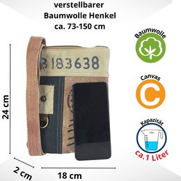 Sunsa lille skuldertaske til kvinder. Crossover taske lavet af kanvas & læder. Crossbody taske i vintage retro stil.