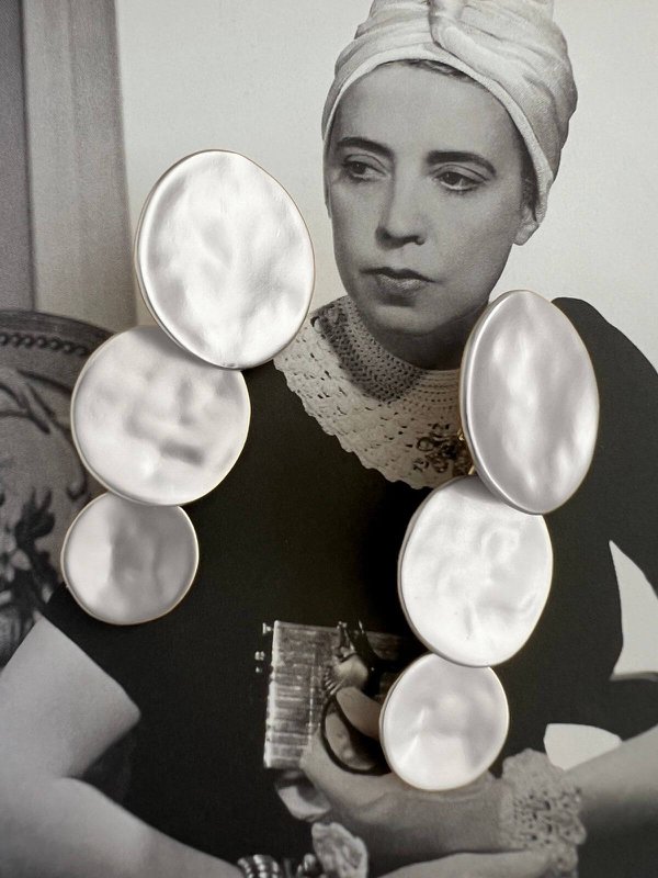 Meli long round statement earrings - silver