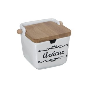 CERAMIC SUGAR BOWL WITH WOODEN LID (SUGAR) 8.5X8.5X8.5CM CU1141