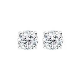 Silver round stud earrings with 6mm cubic zirconia stones in a rhodium plated setting.