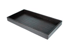 Servir le plateau rectangulaire en cuir synthétique kroko brun foncé