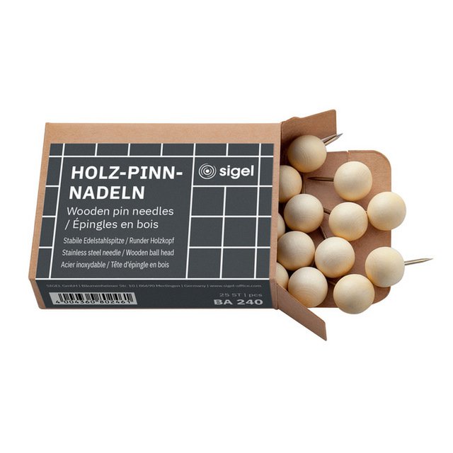 Pushpin Sigel wood 25 pieces 12mm, 22mm total. round head.