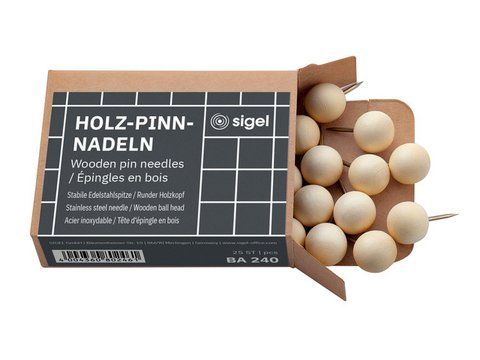 Pushpin Sigel wood 25 pieces 12mm, 22mm total. round head.