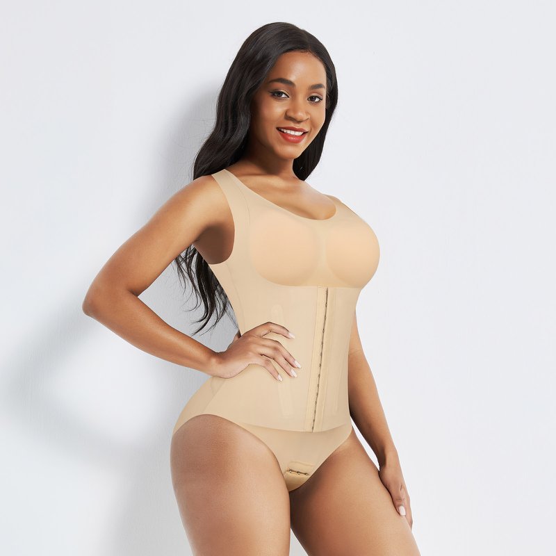 Shapewear 4-in-1 Waist Trainer Corset Bodysuit- Buttoned Tummy Control High Waist with Padded Bra