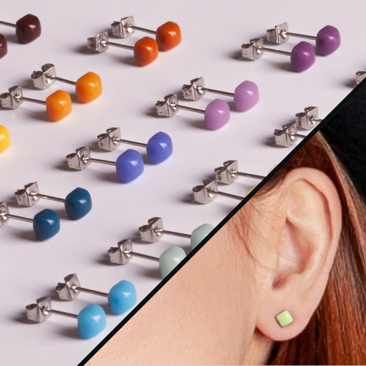 Tiny Stud Earrings in 20 Colors • Recycled Glass & Stainless Steel • 4mm