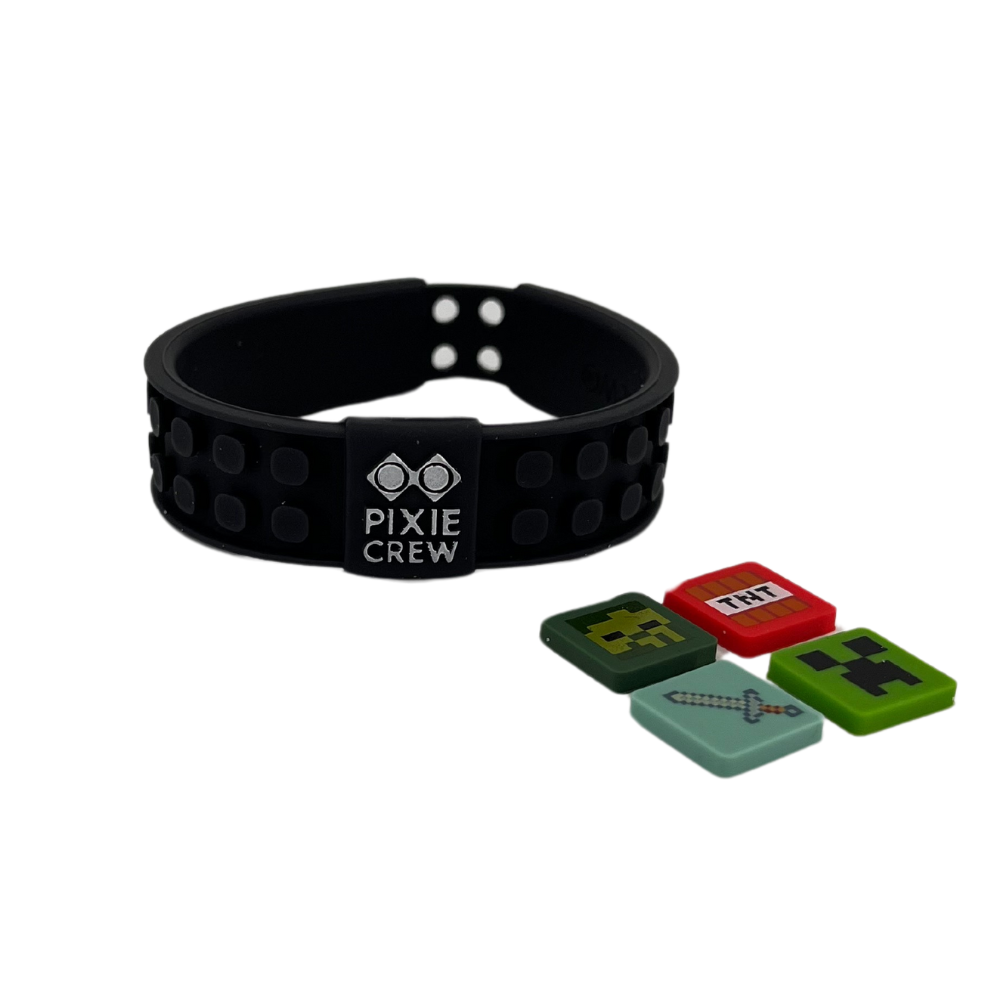 PIXIE CREW Minecraft Multipixel Bracelet with Minecraft Icons, Grey