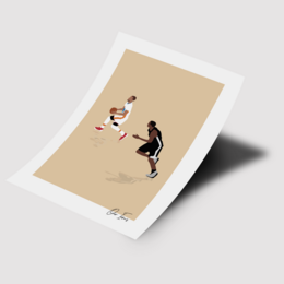 Poster featuring two silhouetted figures in a minimalist, abstract style. The poster has a neutral beige background and the figures are in black and red.