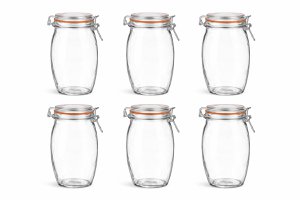 Set of 6 Spherical Glass Weck Jars 1900 ml – With Swing Top & Rubber Ring – Extra Large Airtight Jars – For Stock, Cookies, Pasta, Candy, DIY Gifts & Decoration