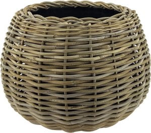 Rattan -Pflanzenkorb - Ø 45 x 34 cm - runder haltbarer Blütenknopf mit wasserdichtem Innentopf - Graukorb für Innenpflanzen - Drypot -Design
