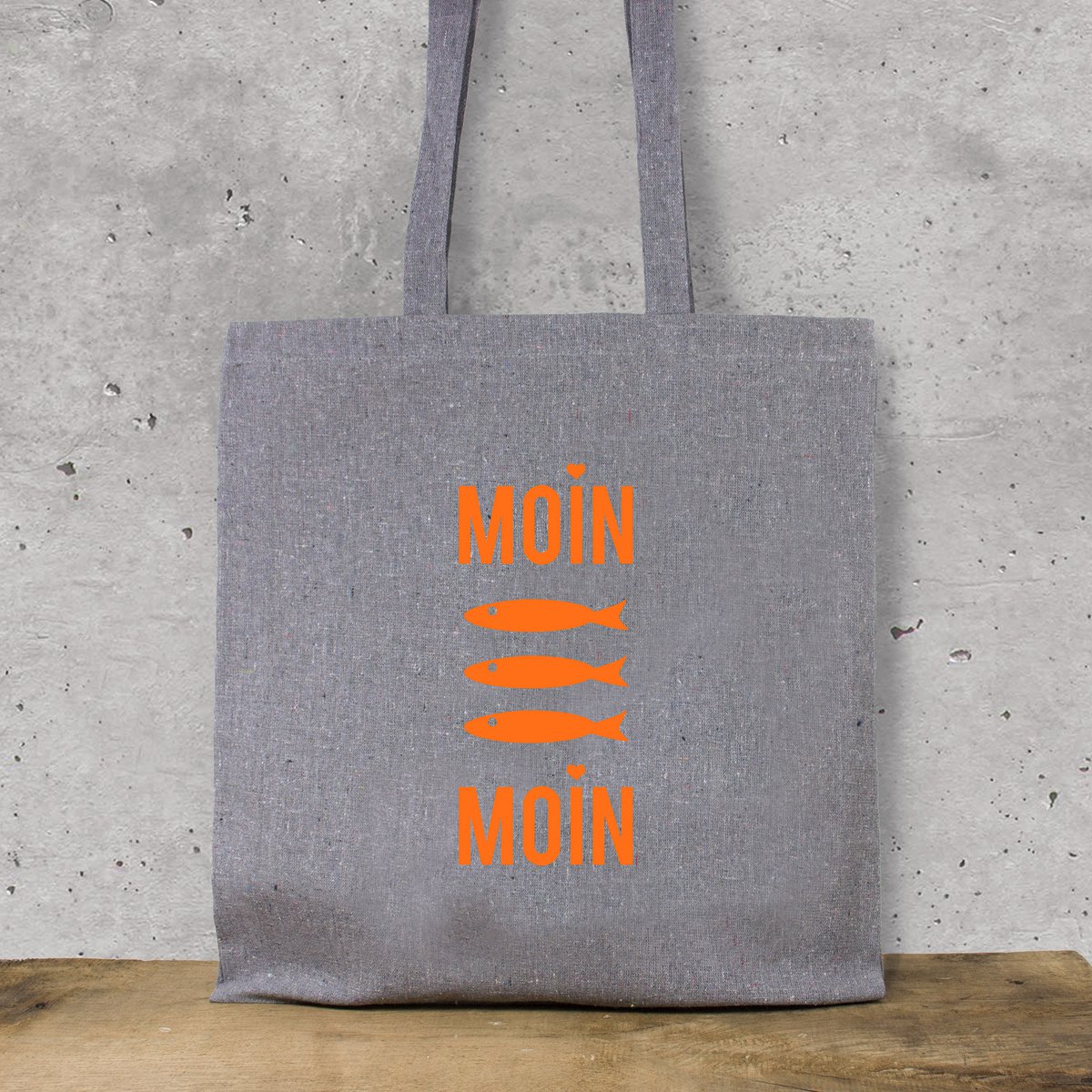 Baumwollbeutel "Moin Moin Fische" (Neon-Orange) aus recycelter Baumwolle
