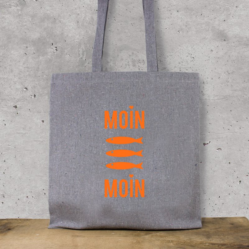 Baumwollbeutel "Moin Moin Fische" (Neon-Orange) aus recycelter Baumwolle
