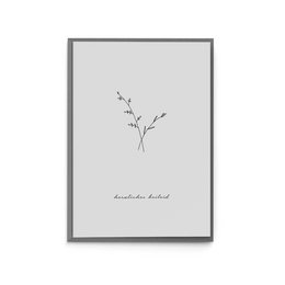 Greeting card with simple black and white floral design, expressing condolences.