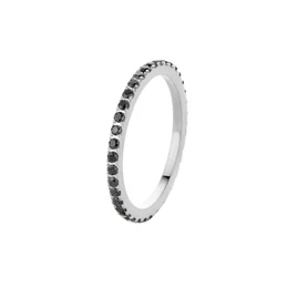 Silver-colored stacking ring with black cubic zirconia stones. Delicate and minimalist design, suitable for everyday wear.