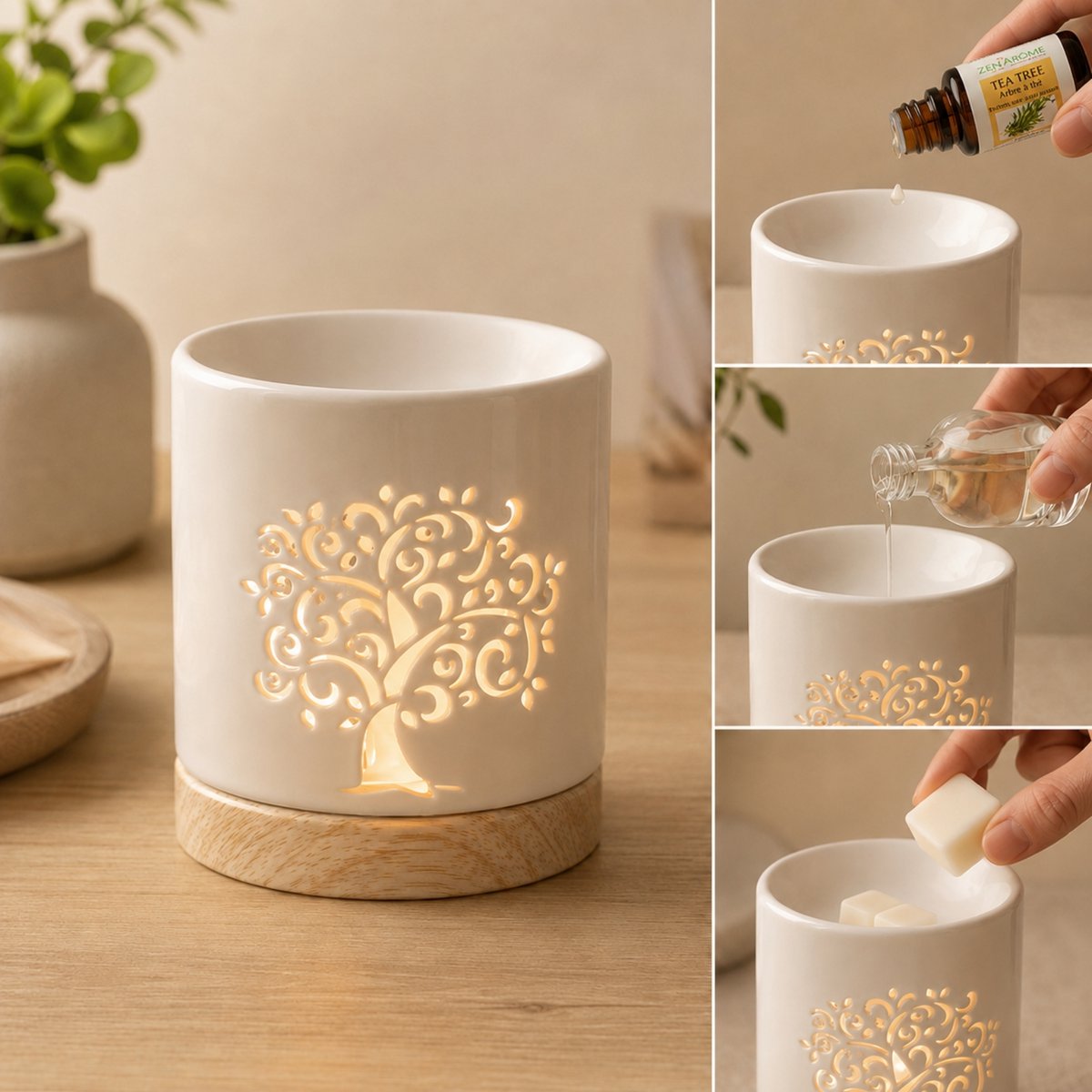 Kominek do perfum z serii Céramy – Drzewo Życia – Lakierowany ceramiczny świecznik – Dyfuzja zapachowych wosków, olejków eterycznych – Dekoracyjny pomysł na prezent