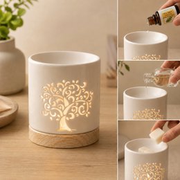 Kominek do perfum z serii Céramy – Drzewo Życia – Lakierowany ceramiczny świecznik – Dyfuzja zapachowych wosków, olejków eterycznych – Dekoracyjny pomysł na prezent